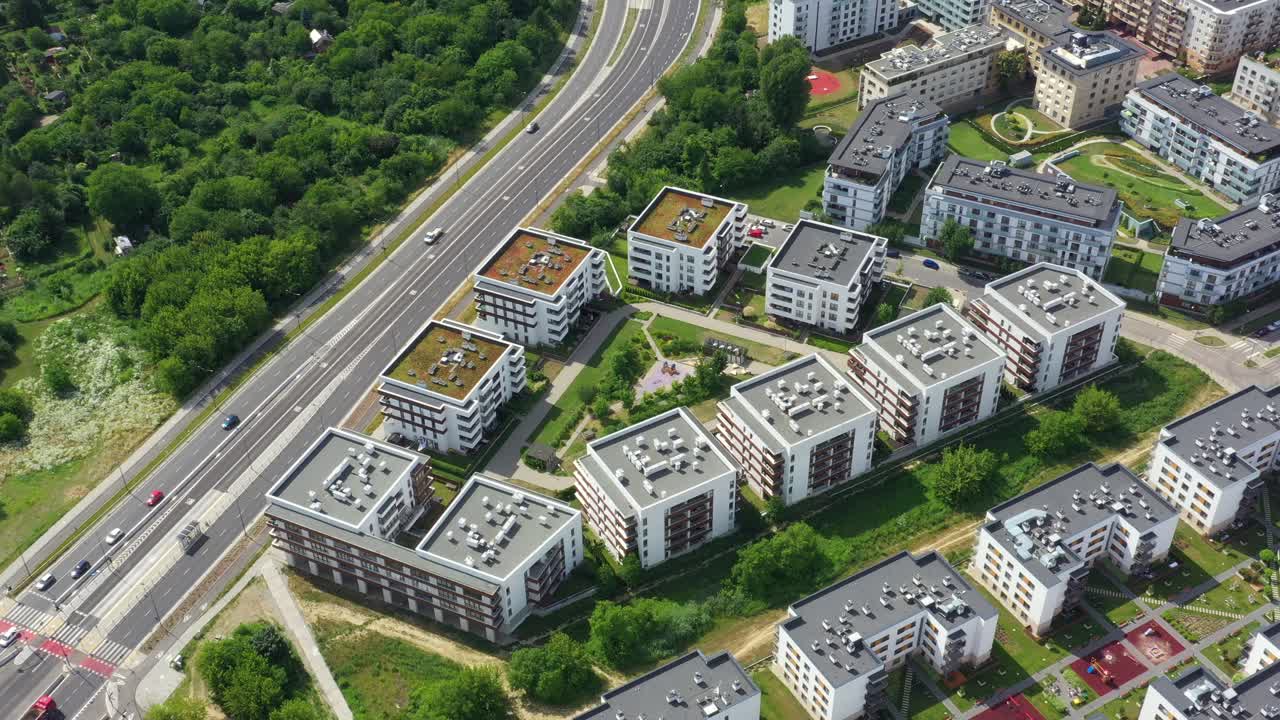 vista aérea de la zona residencial de la ciudad 4k