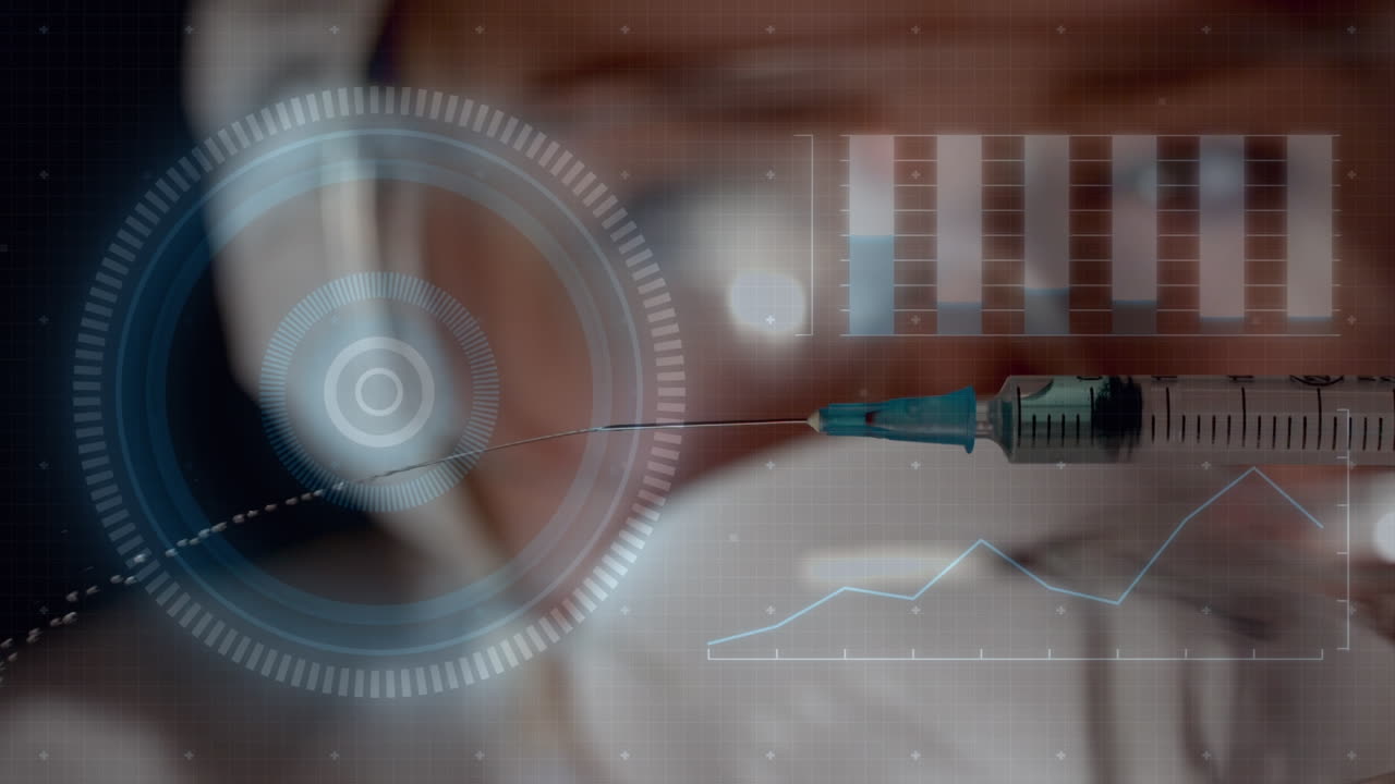 여성 실험실 노동자에 대한 다양한 데이터 처리의 애니메이션