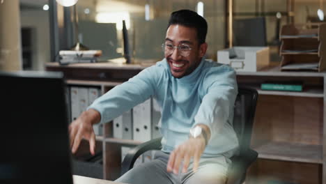 man in office, excitement and frustration