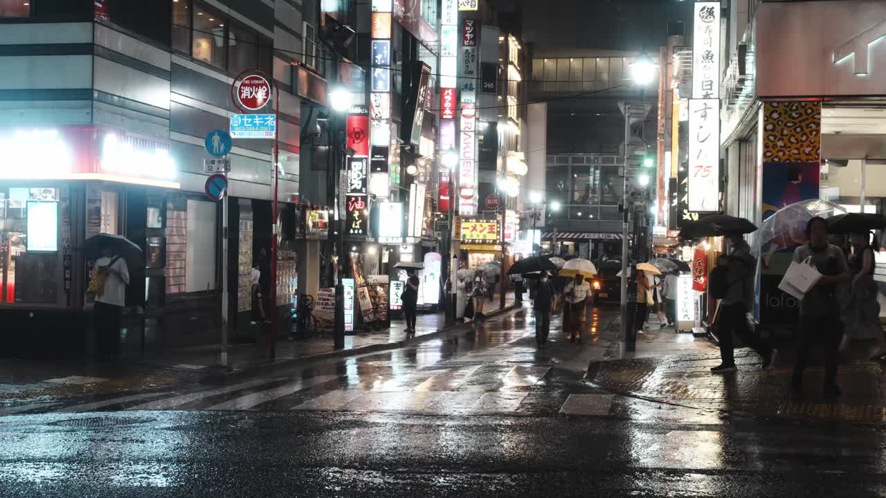 4k cinematic footage of Shibuya under the rain during the night