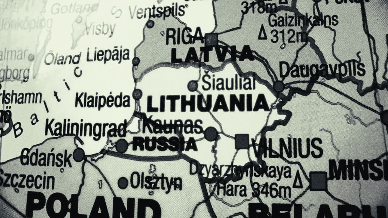 Close-up of a map showing Lithuania and neighboring countries