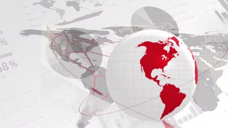 animación del globo sobre una red de conexiones y procesamiento de datos sobre un fondo blanco