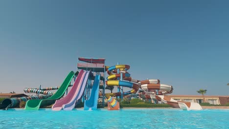 panorama of the aquapark sliders, aqua park, water park aquapark sliders with pool