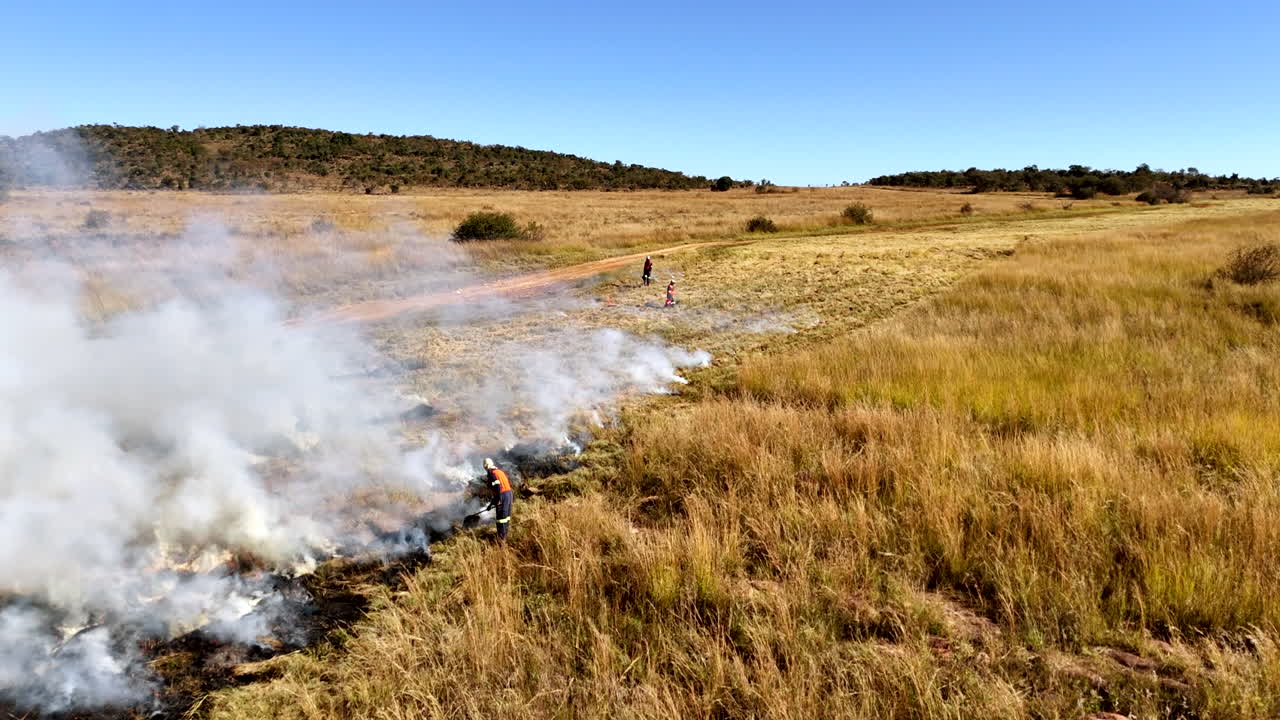 Prescribed agricultural field burn reduce fuel load to prevent wildfires, drone