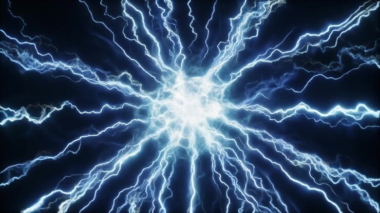 Sfera di energia elettrica incandescente con fulmini radianti
