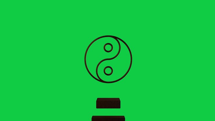 Luz de contorno quente subindo, ícone de yin-yang brilhando e elevando-se sobre três barras, revelando o logotipo em fundo transparente.