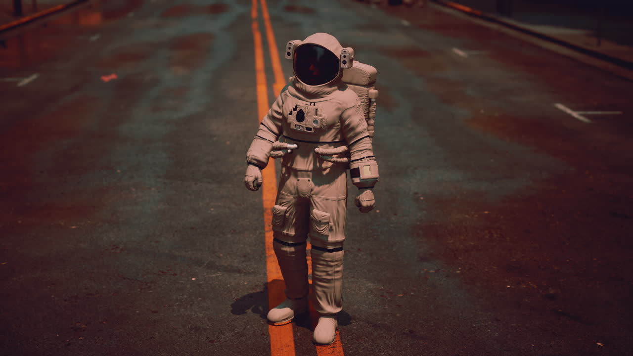 Astronaut on an alien street