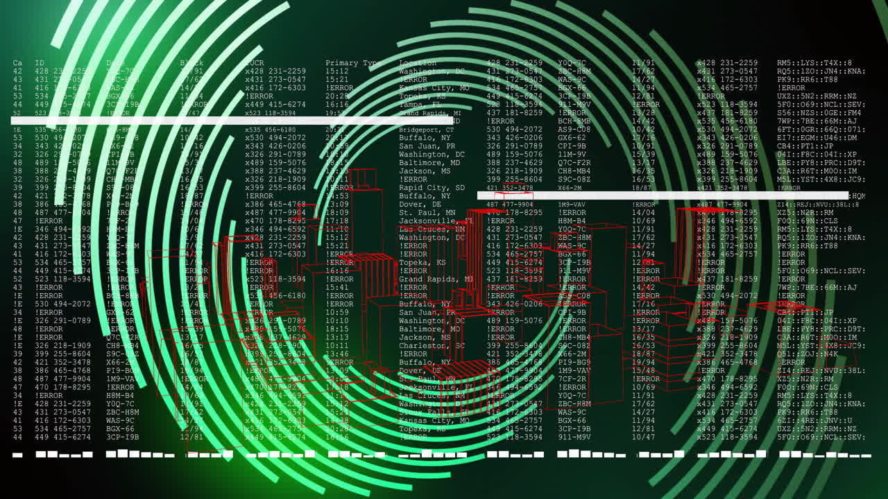 Animation of digital data processing over light trails background