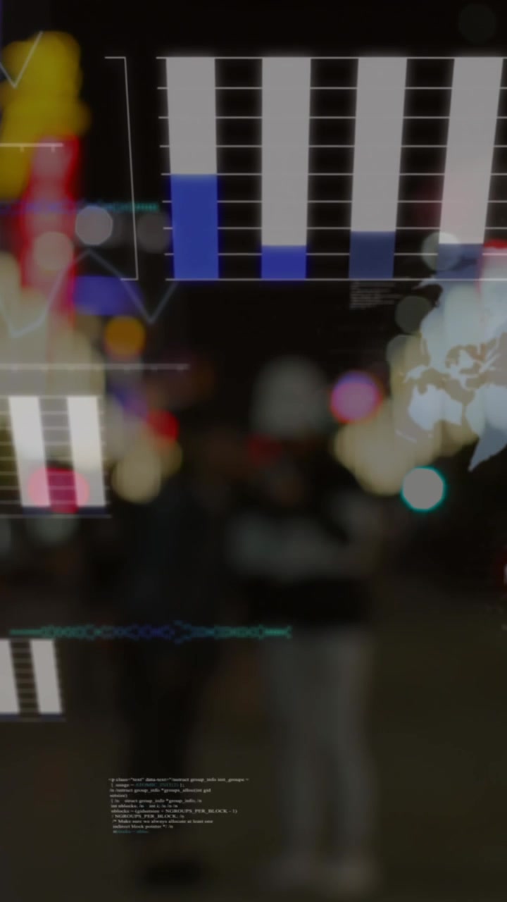 Animation of globes and data processing over road traffic in city