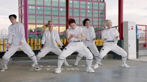 K-Pop-band-arriving-to-the-top-of-the-building-and-performing-the-dance