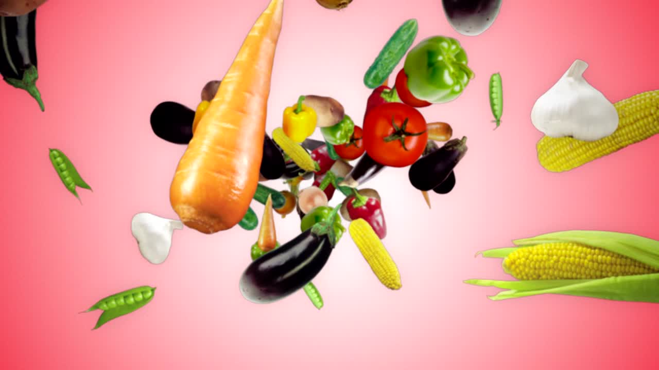 el fondo de las verduras que caen, con el canal alfa, bucle