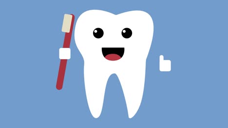 cartoon dancing happy tooth icon, healthy teeth concept loop blue background