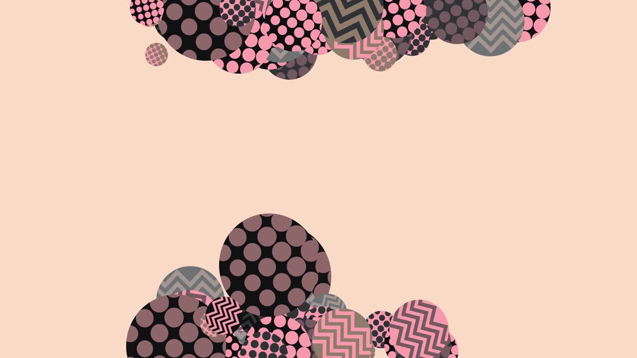 forma geométrica dentro de círculos volar y girar. patrón geométrico en estilo de los años 80. zoom en y fuera de la animación de movimiento. composición horizontal, calidad de video 4k