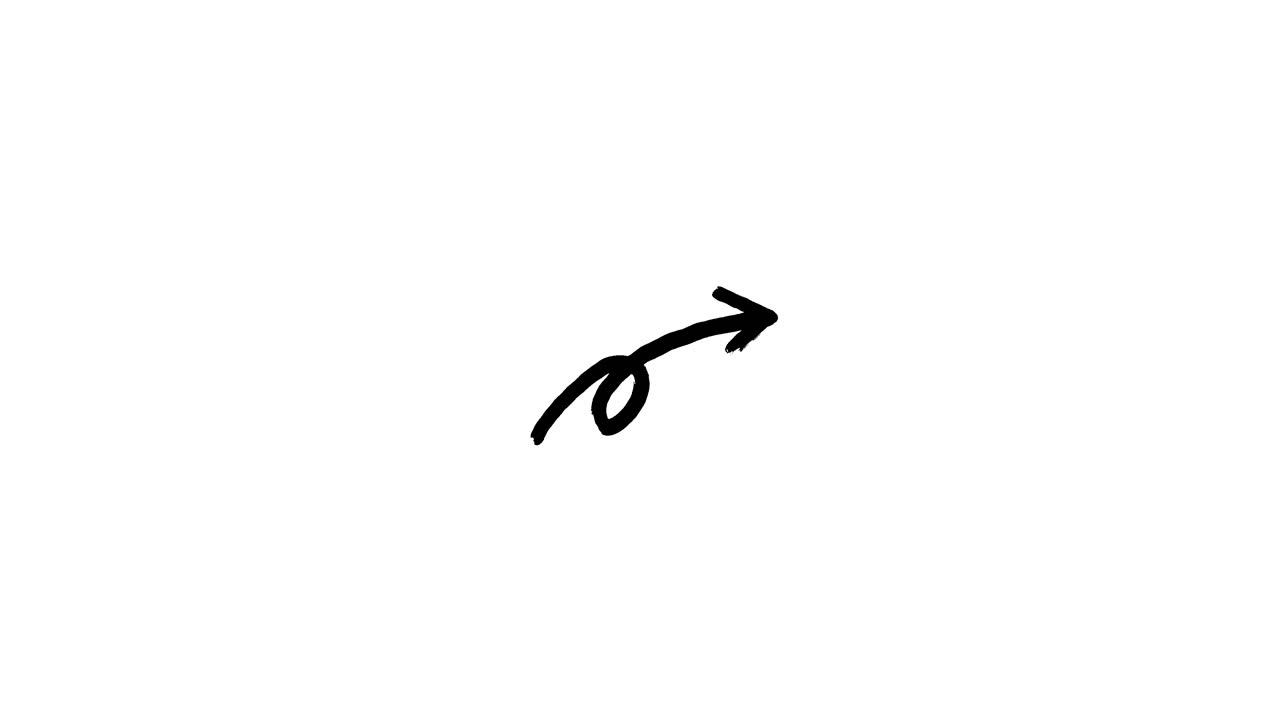 Wiggling Hand-Drawn Black Arrow Pointing Right on White Background