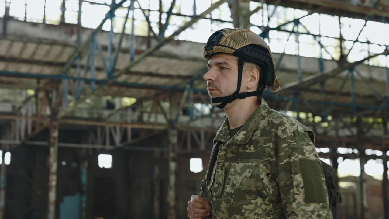 Military Personnel in an Abandoned Industrial Building