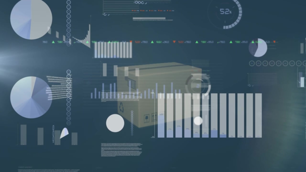 Animation of digital data processing over dark background