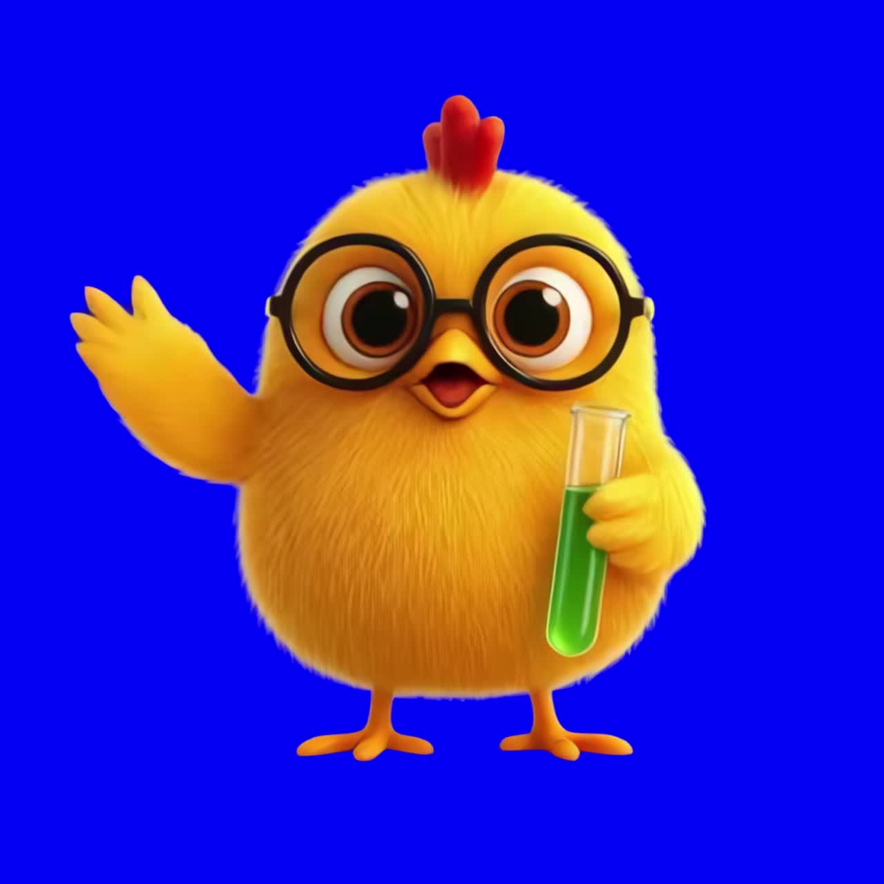 Cute chick scientist cartoon animation, transparent 4K video, green screen
