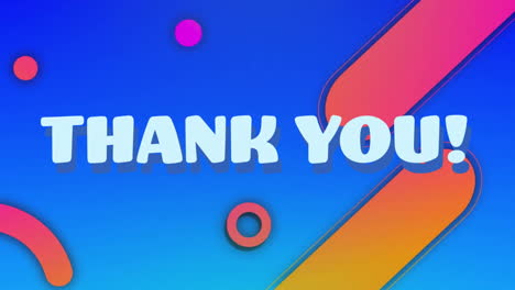 thank you! text animation over colorful geometric shapes on blue background