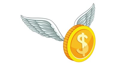 a whimsical animation of a coin with wings, symbolizing fleeting wealth, set against changing backgrounds