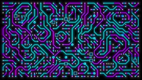 glowing magenta and teal circuit animation motherboard loop with matte