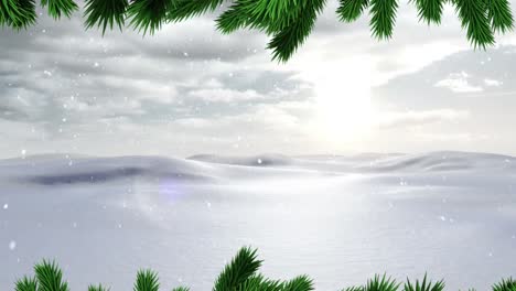 Animation-of-fir-trees-branches-over-winter-landscape