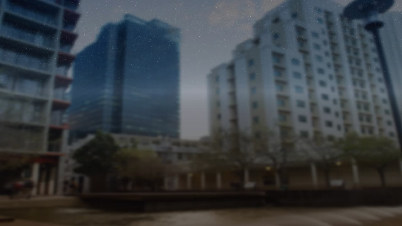 HUD overlay appearing over plaza triggered by artifact animating bars, globes and text showing data