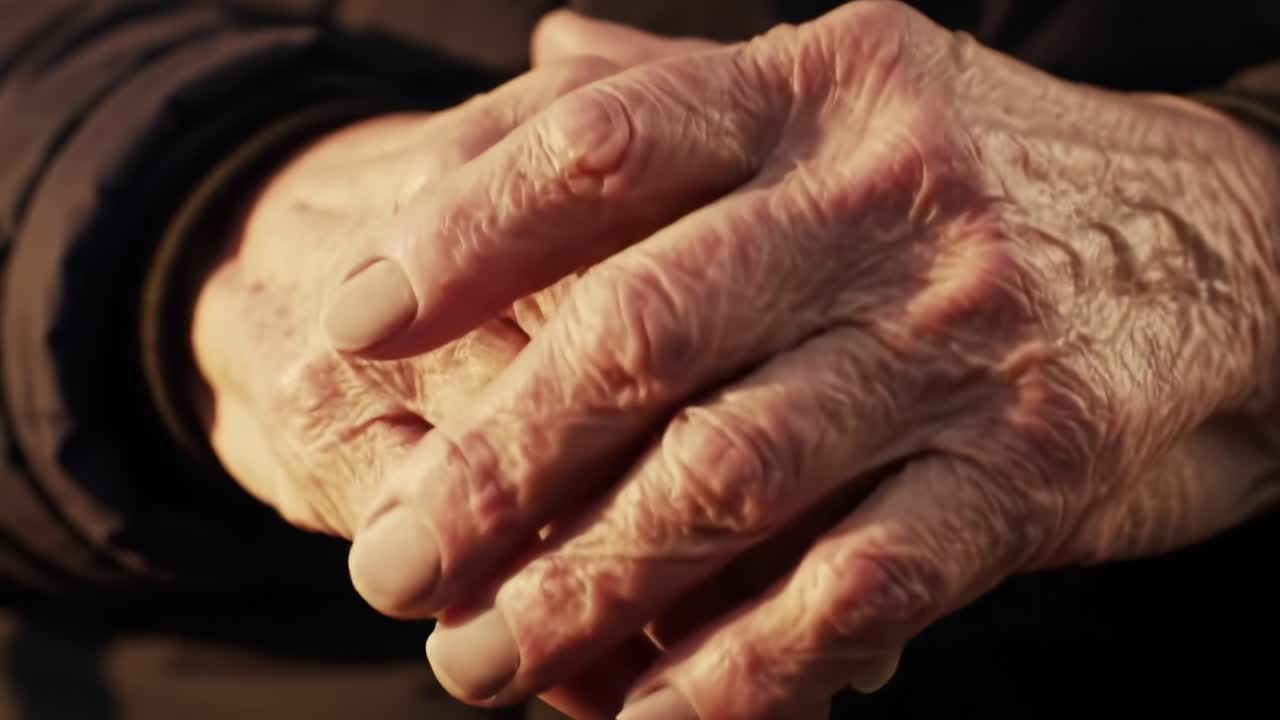 Uma exploração em close-up de mãos idosas, capturando as complexidades da idade, histórias de vida e a beleza da experiência humana por meio de um gesto simples