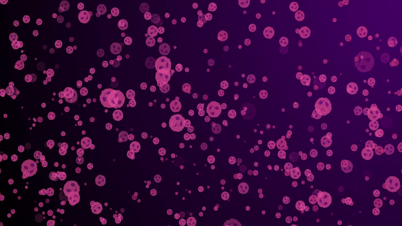 Animation of purple circles falling on navy background
