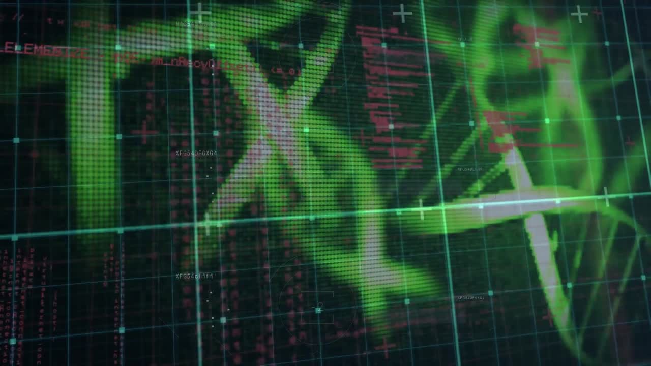 animación del procesamiento de datos sobre cadenas de adn girando