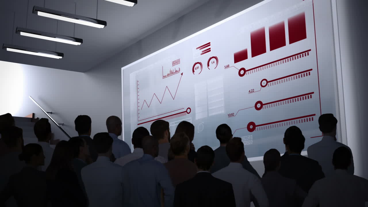 Business people watching data interface on screen