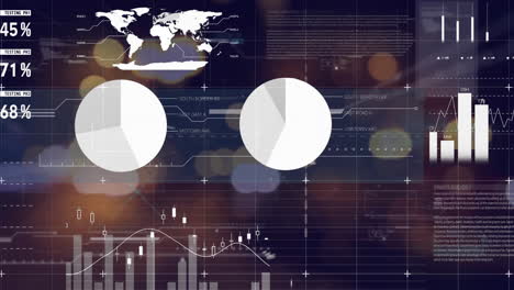 Animación-Del-Procesamiento-De-Datos-En-Cuadros-Y-Gráficos-Sobre-Las-Calles-De-La-Ciudad-Bokeh-Por-La-Noche