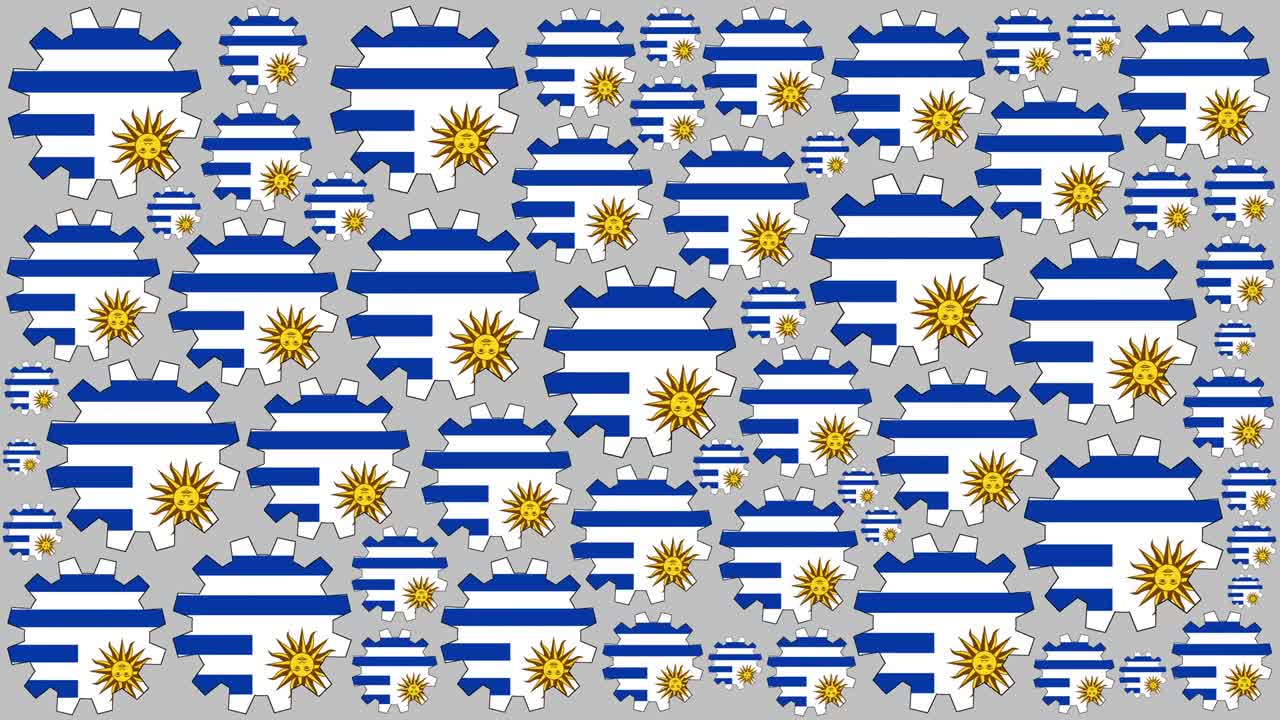 Uruguayan flag gears spinning background