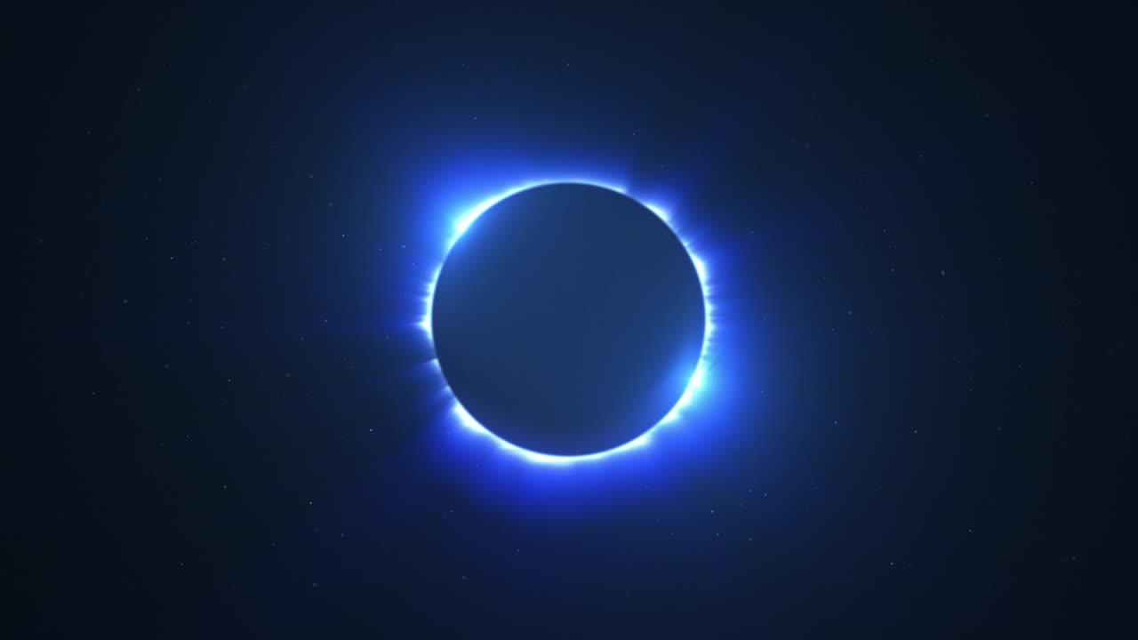 brillante brillante gemelo encendido eclipse solar azul con rayos de luz sobre el cielo estrellado bucle