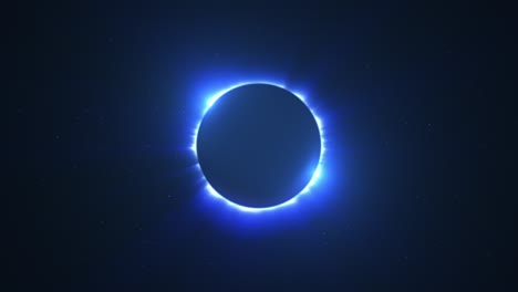 glowing bright twin flared blue solar eclipse with light rays over starry sky loop