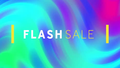 animación de texto de venta en flash sobre un fondo abstracto colorido