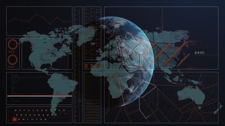 Animation of globe over world map and data processing