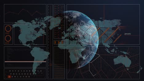 Animación-Del-Globo-Sobre-El-Mapa-Mundial-Y-Procesamiento-De-Datos