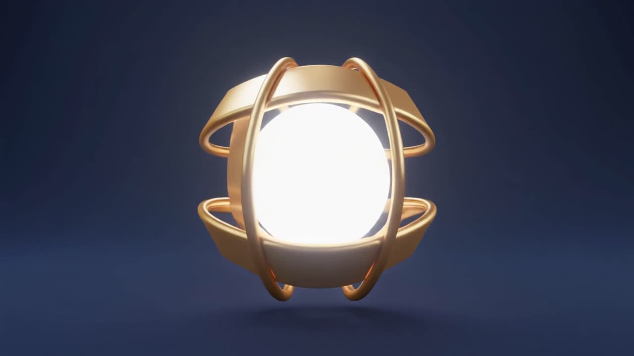 3D animace zlaté koule s pulzujícím bílým světlem