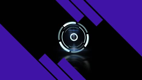 Animation-of-rotating-safe-lock-with-purple-rectangles-on-black-background