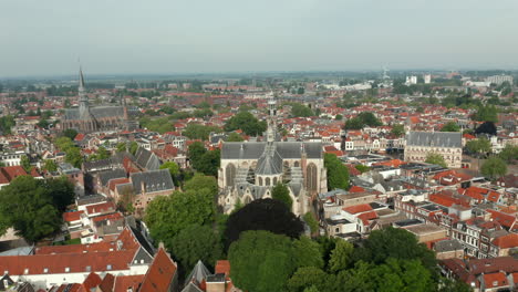 beautiful, quiet city of gouda in the netherlands -aerial reverse