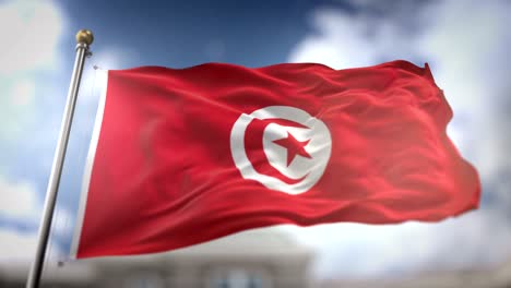 tunisia flag waving slow motion 3d rendering blue sky background - seamless loop 4k