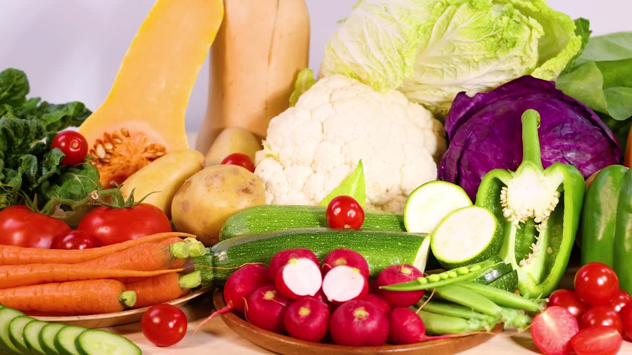陳列された鮮やかな新鮮野菜の盛り合わせ