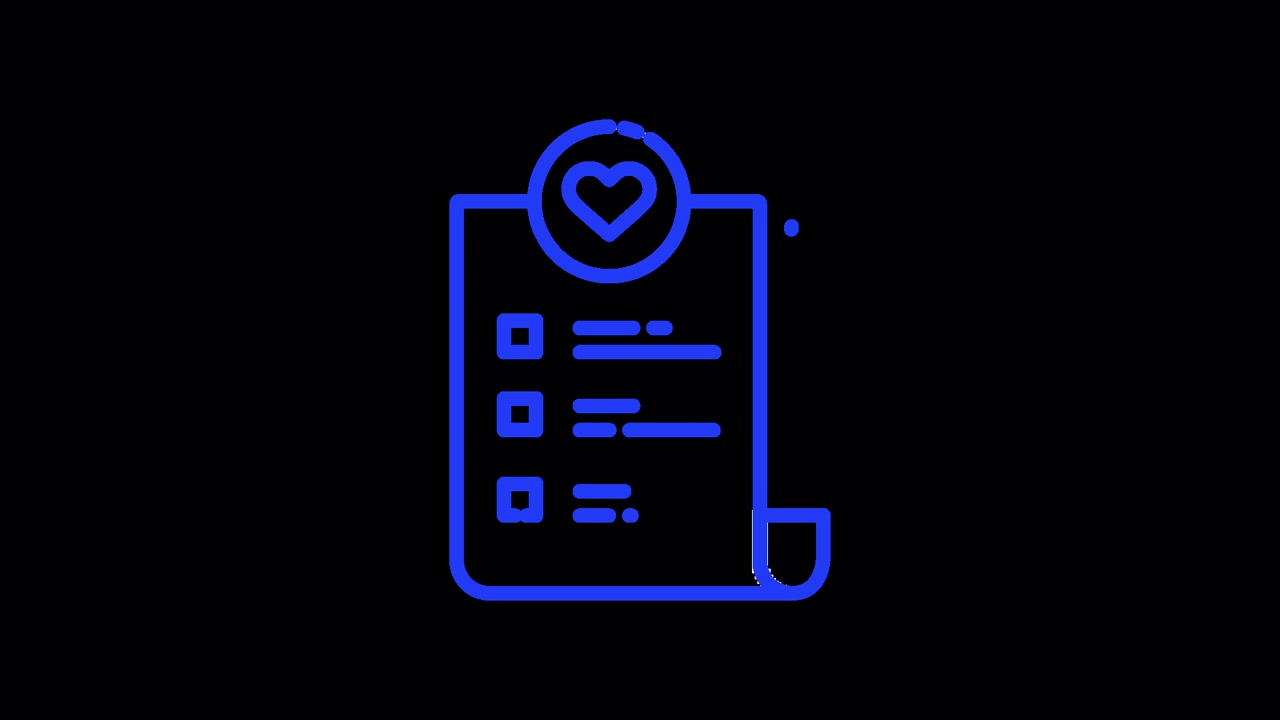 Animated Blue Outline Clipboard with Heart and Checklist Icon