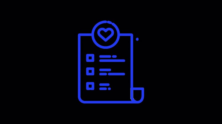 Animated Blue Outline Clipboard with Heart and Checklist Icon