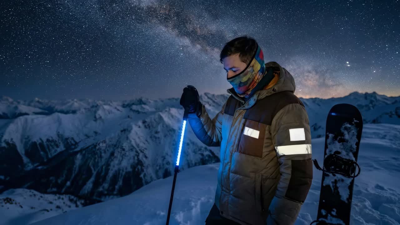 Snowboarder sotto la Via Lattea