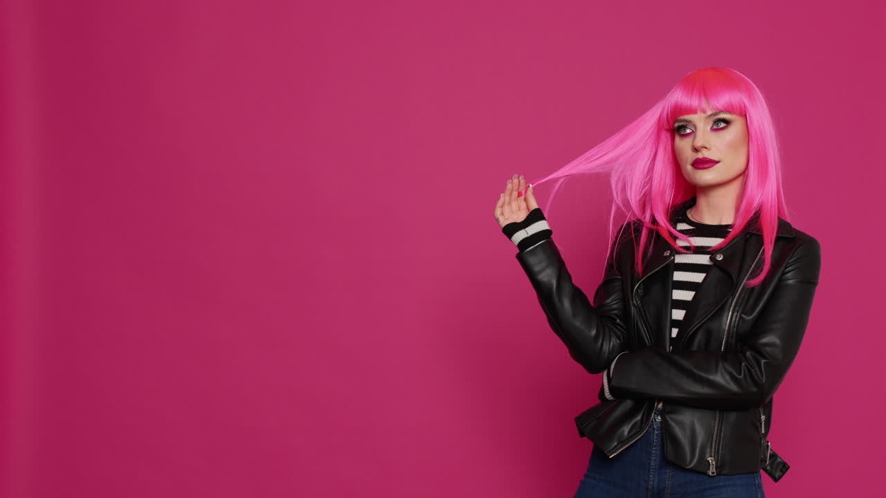 Pensive glamour adult brainstorming ideas over pink background