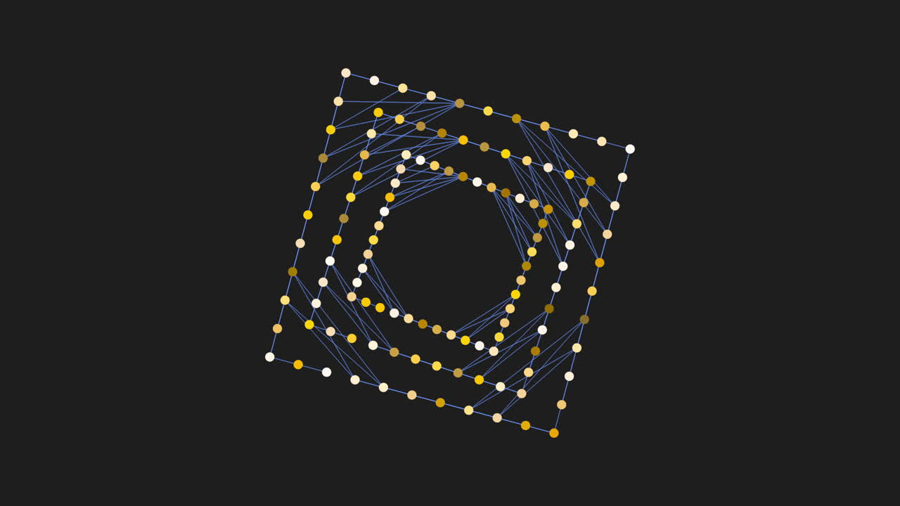 어두운 공간에 점과 선이 있는 미래형 무지개 광장