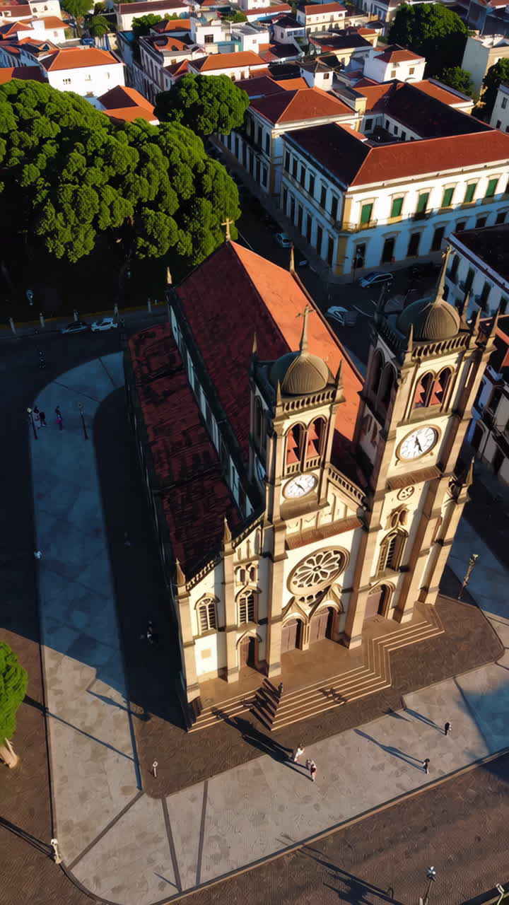 Aerial View of a Cathedral in a City Square