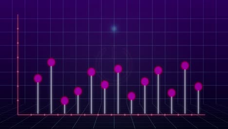 Animación-Del-Procesamiento-De-Datos-Estadísticos-Sobre-El-Icono-Del-Botón-De-Encendido-Brillante-Sobre-Fondo-Morado