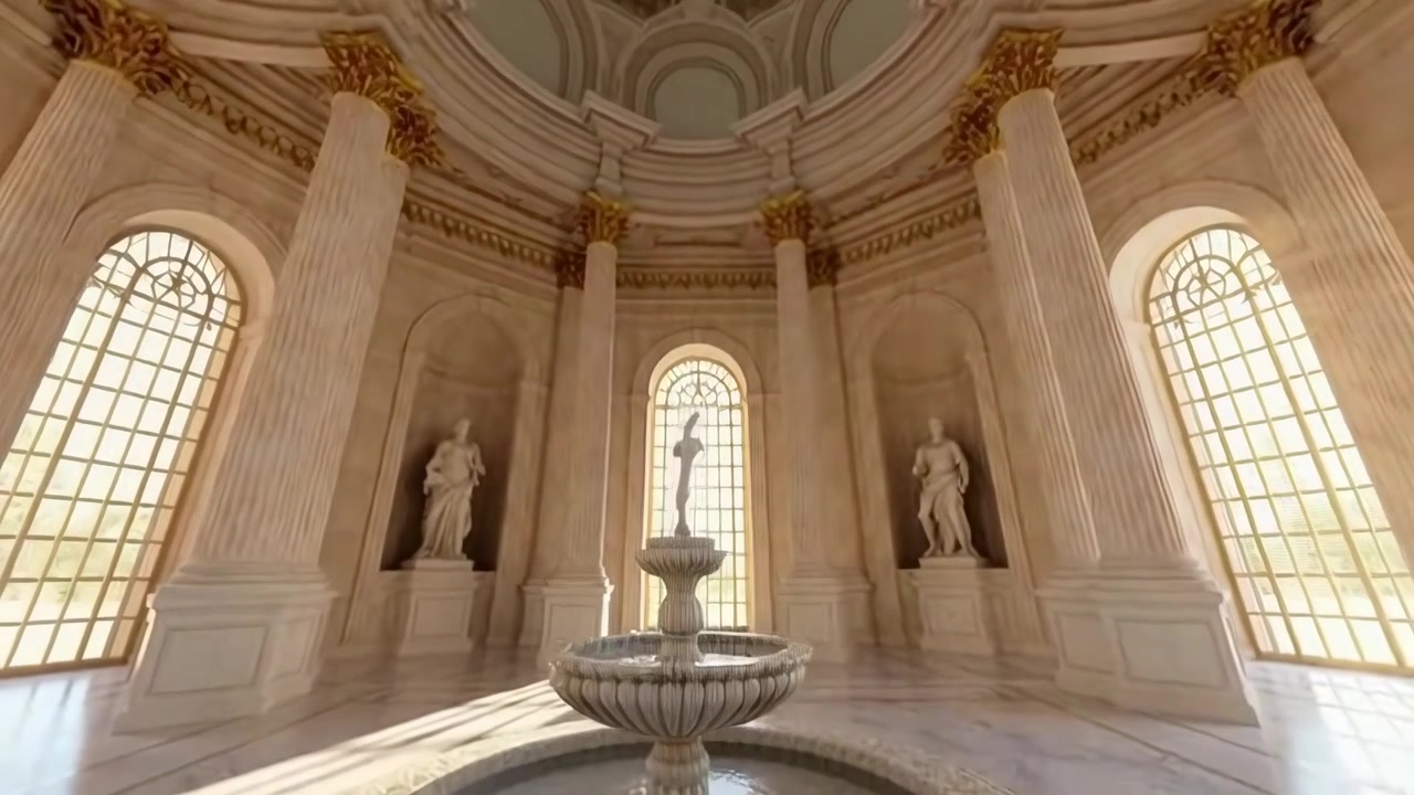 Lussuosa rotonda classica con luce solare e architettura in marmo